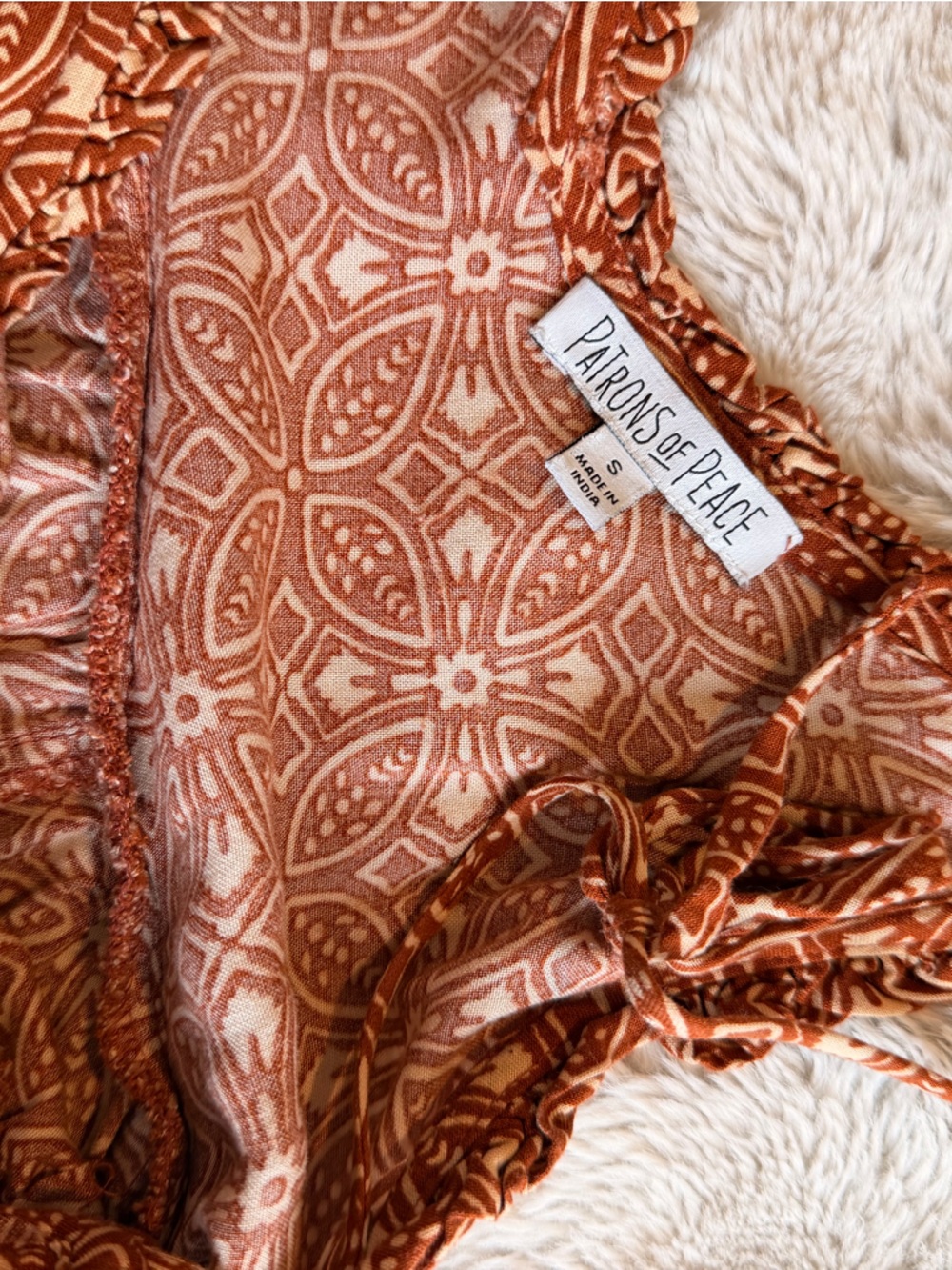 Patrons of Peace Rust Tie-Shoulder Geometric Sundress - Picture 4 of 5